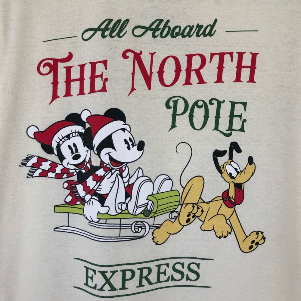 Disney All Aboard The North Pole Express Holidays Light Cream T-shirt Unisex M - Picture 3 of 9
